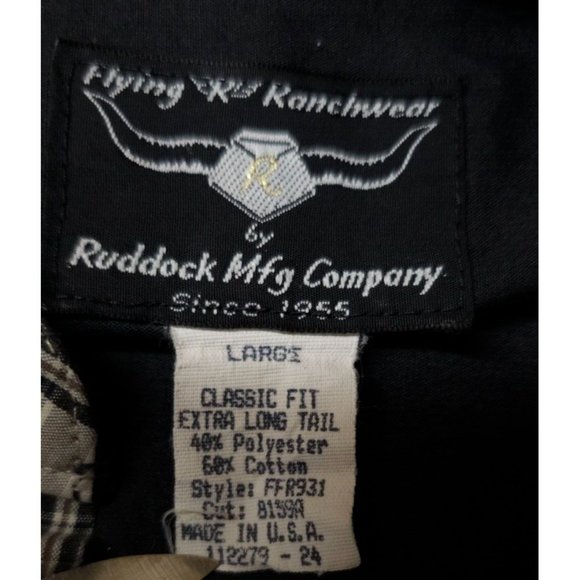 Flying R Ranchwear Large Beige Plaid Classic Fit Extra Long Tail Button Shirt US - Picture 10 of 10